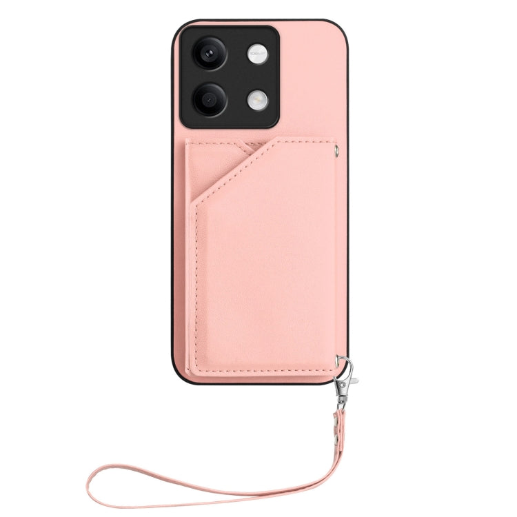 For Redmi Note 13 5G Skin Feel Four Card Slots Phone Case with Wrist Strap