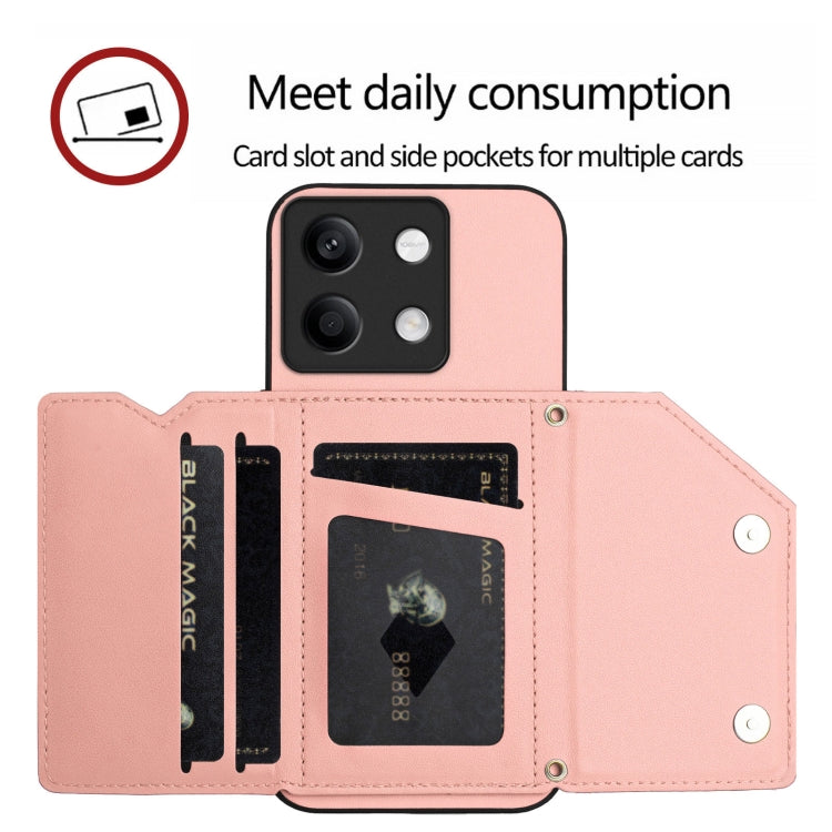 For Redmi Note 13 5G Skin Feel Four Card Slots Phone Case with Wrist Strap