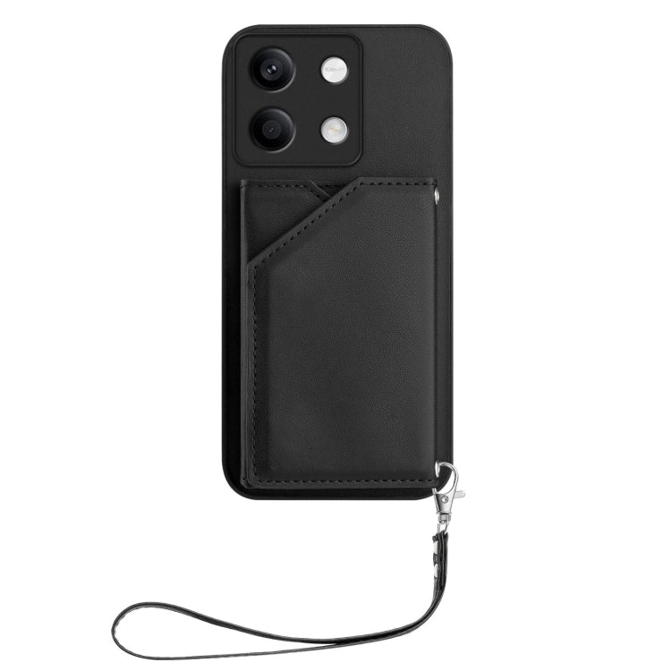 For Redmi Note 13 5G Skin Feel Four Card Slots Phone Case with Wrist Strap