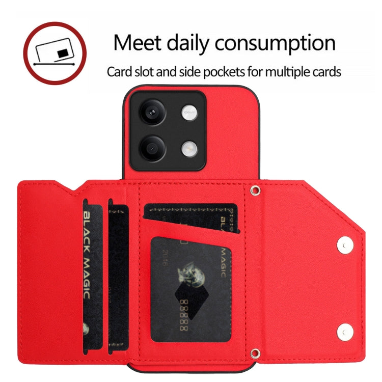 For Redmi Note 13 5G Skin Feel Four Card Slots Phone Case with Wrist Strap