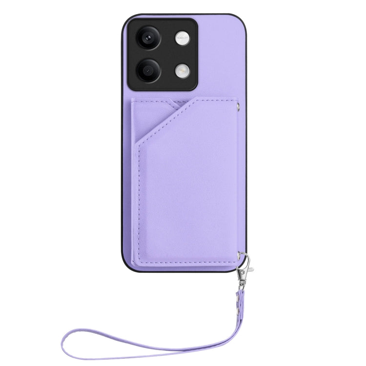 For Redmi Note 13 5G Skin Feel Four Card Slots Phone Case with Wrist Strap