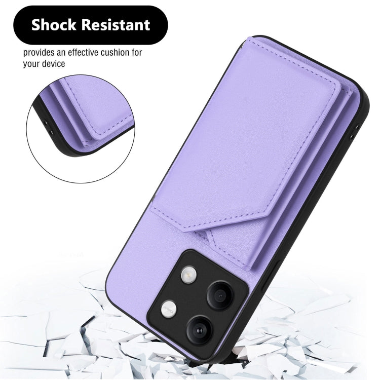 For Redmi Note 13 5G Skin Feel Four Card Slots Phone Case with Wrist Strap