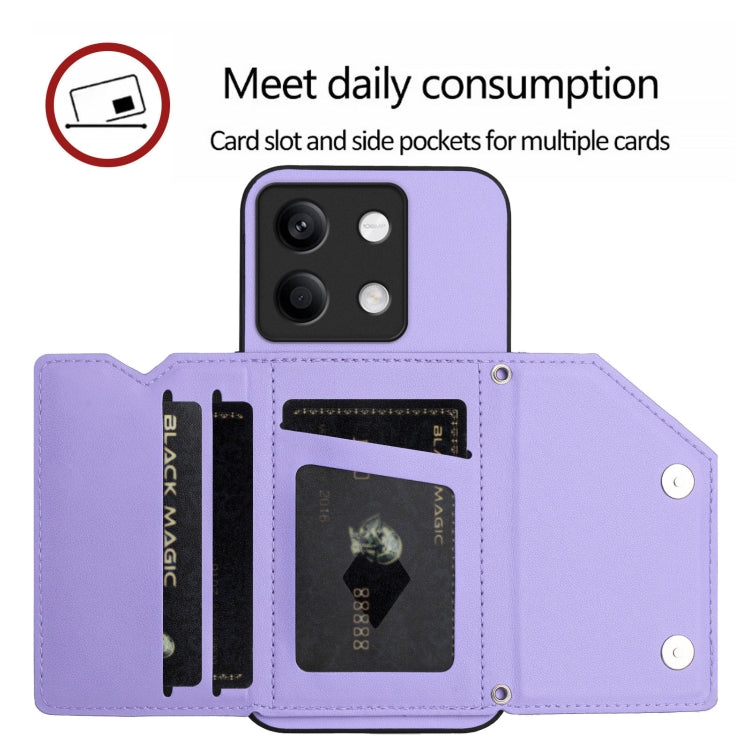 For Redmi Note 13 5G Skin Feel Four Card Slots Phone Case with Wrist Strap
