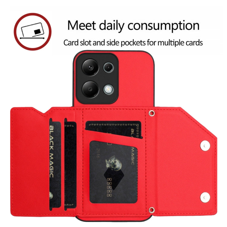 For Redmi Note 13 Pro 4G Global Skin Feel Four Card Slots Phone Case with Wrist Strap