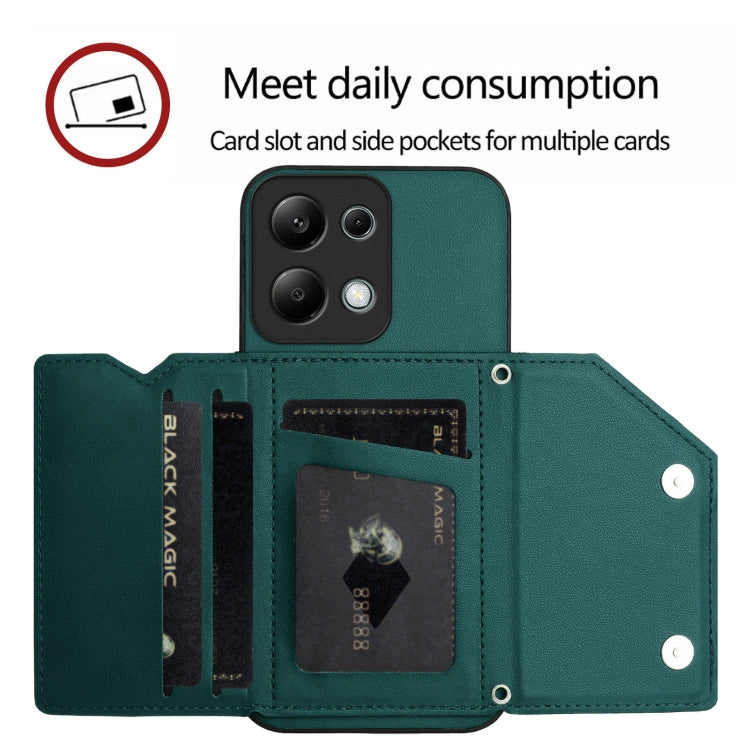 For Redmi Note 13 Pro 4G Global Skin Feel Four Card Slots Phone Case with Wrist Strap