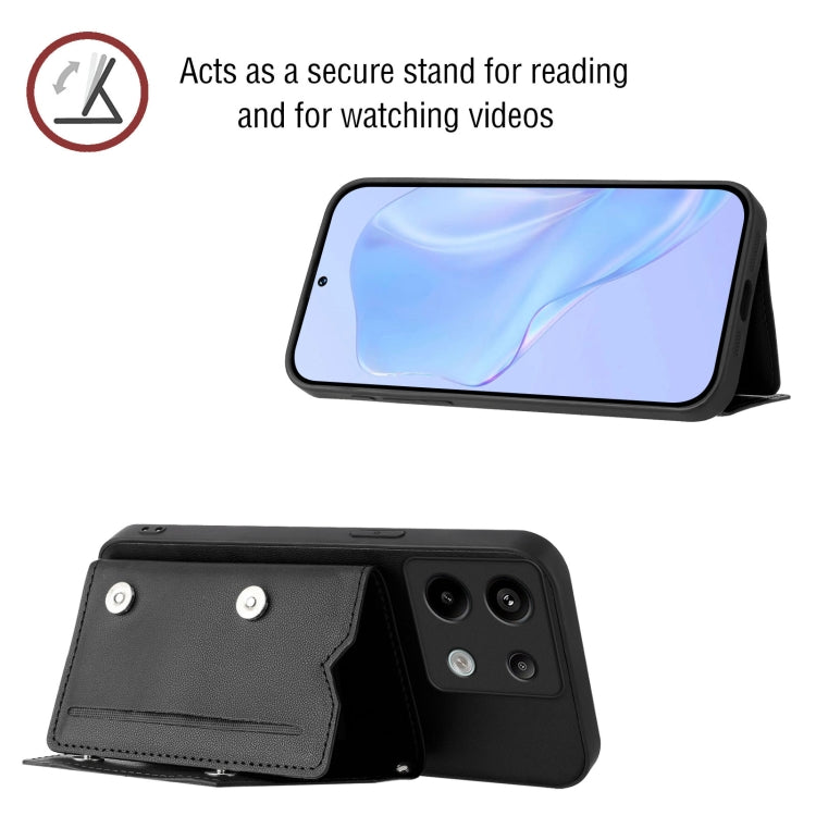 For Redmi Note 13 Pro 5G Skin Feel Four Card Slots Phone Case with Wrist Strap