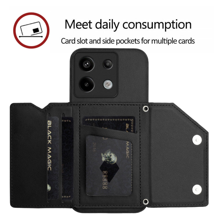 For Redmi Note 13 Pro 5G Skin Feel Four Card Slots Phone Case with Wrist Strap