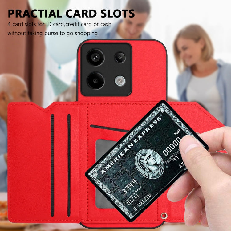 For Redmi Note 13 Pro 5G Skin Feel Four Card Slots Phone Case with Wrist Strap