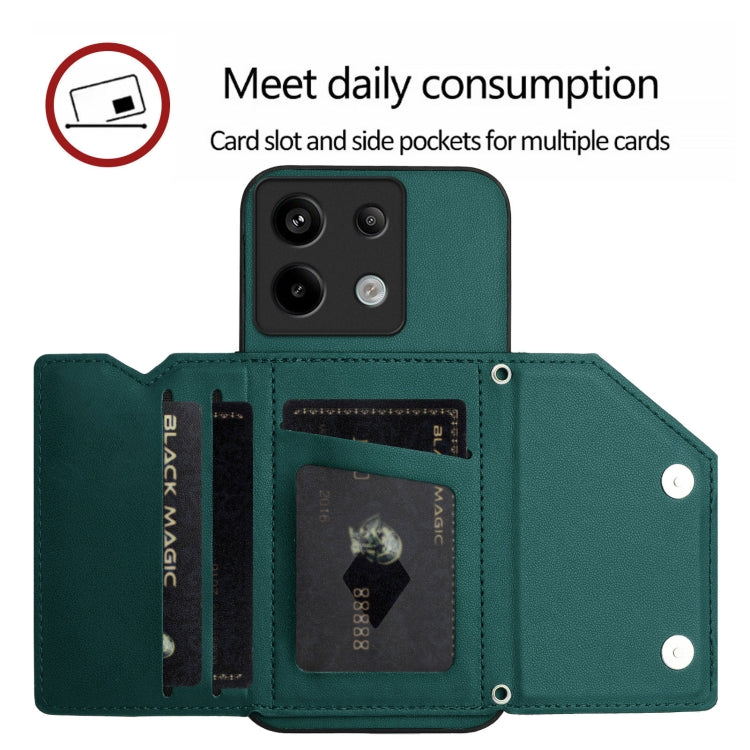 For Redmi Note 13 Pro 5G Skin Feel Four Card Slots Phone Case with Wrist Strap