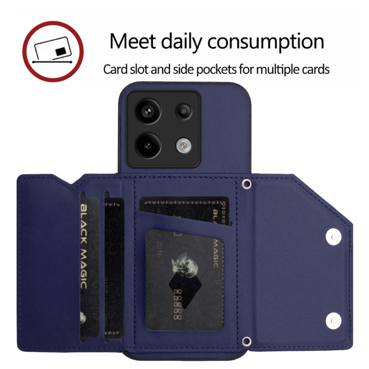 For Redmi Note 13 Pro 5G Skin Feel Four Card Slots Phone Case with Wrist Strap