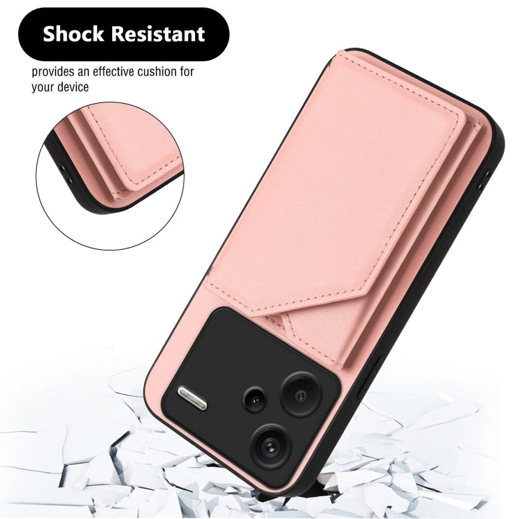 For Redmi Note 13 Pro+ Skin Feel Four Card Slots Phone Case with Wrist Strap