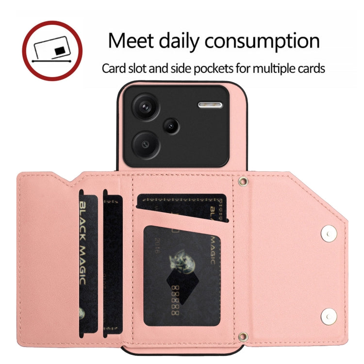 For Redmi Note 13 Pro+ Skin Feel Four Card Slots Phone Case with Wrist Strap