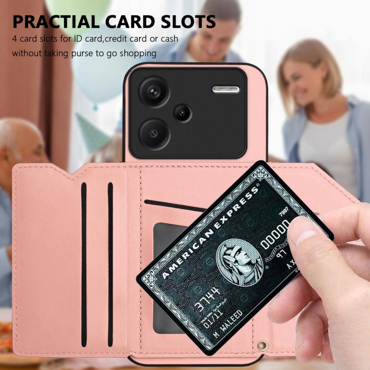 For Redmi Note 13 Pro+ Skin Feel Four Card Slots Phone Case with Wrist Strap