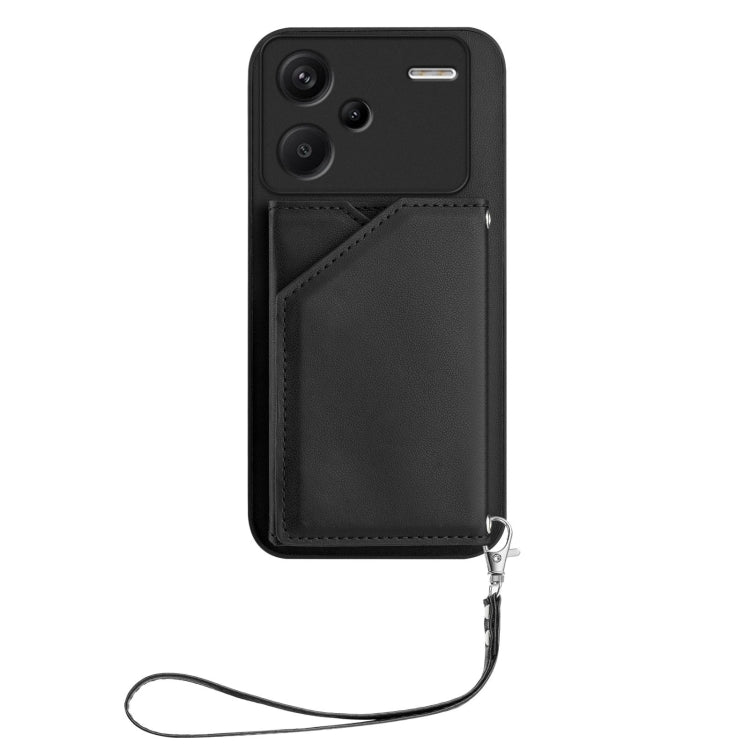 For Redmi Note 13 Pro+ Skin Feel Four Card Slots Phone Case with Wrist Strap