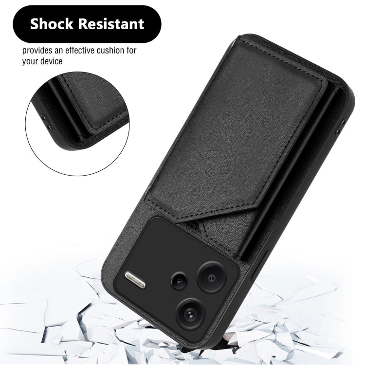 For Redmi Note 13 Pro+ Skin Feel Four Card Slots Phone Case with Wrist Strap