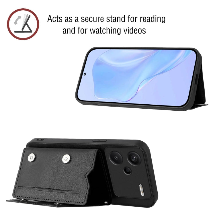 For Redmi Note 13 Pro+ Skin Feel Four Card Slots Phone Case with Wrist Strap