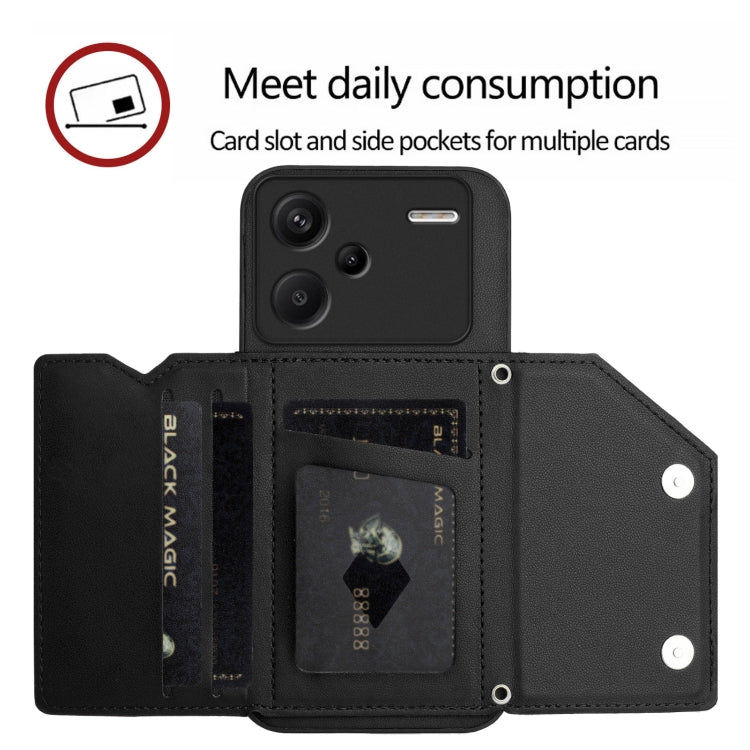 For Redmi Note 13 Pro+ Skin Feel Four Card Slots Phone Case with Wrist Strap