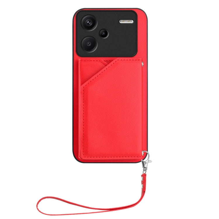 For Redmi Note 13 Pro+ Skin Feel Four Card Slots Phone Case with Wrist Strap