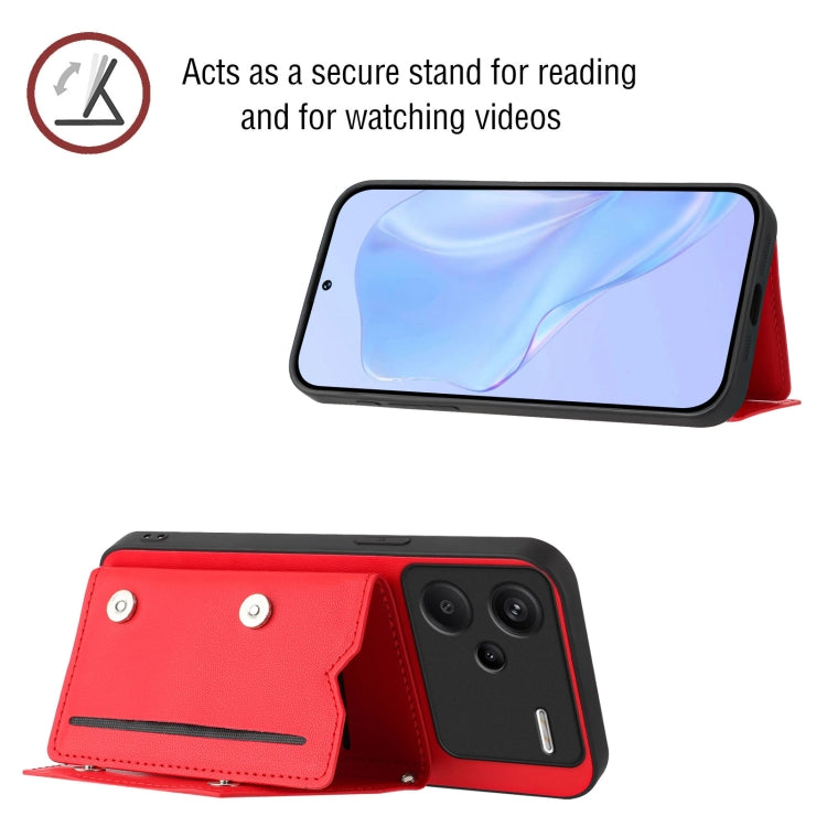 For Redmi Note 13 Pro+ Skin Feel Four Card Slots Phone Case with Wrist Strap