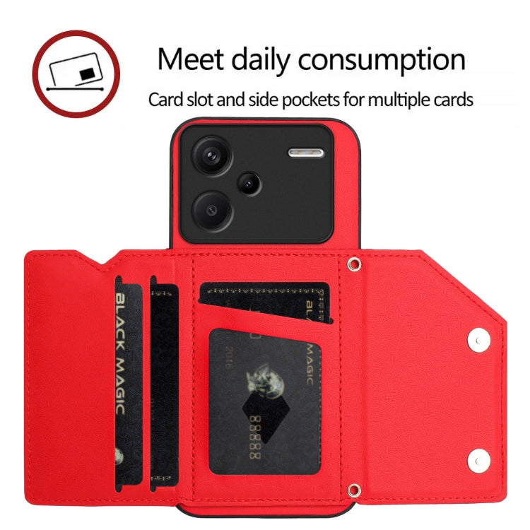 For Redmi Note 13 Pro+ Skin Feel Four Card Slots Phone Case with Wrist Strap