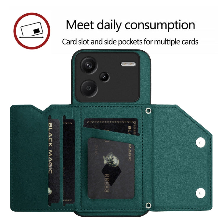 For Redmi Note 13 Pro+ Skin Feel Four Card Slots Phone Case with Wrist Strap