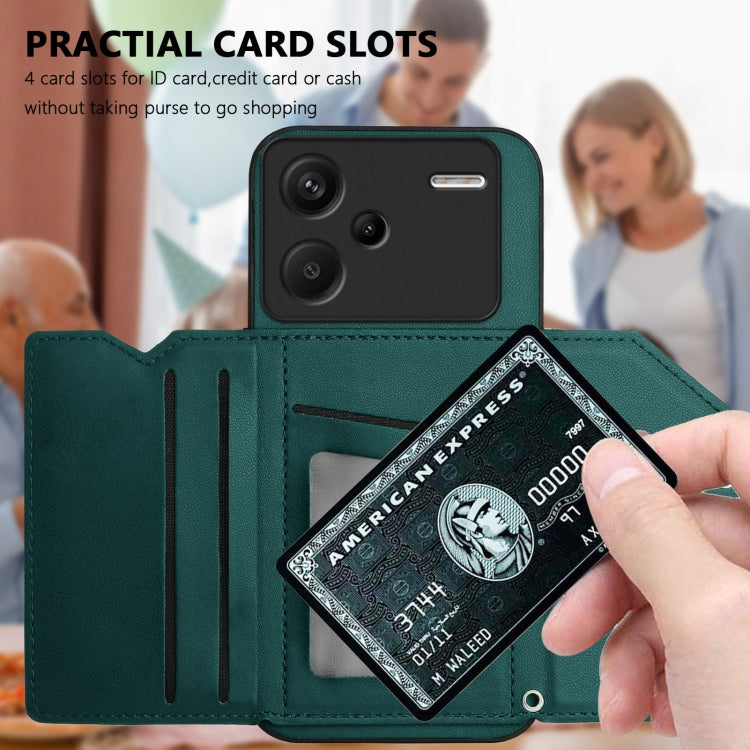 For Redmi Note 13 Pro+ Skin Feel Four Card Slots Phone Case with Wrist Strap