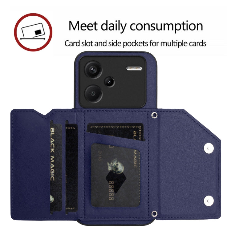 For Redmi Note 13 Pro+ Skin Feel Four Card Slots Phone Case with Wrist Strap