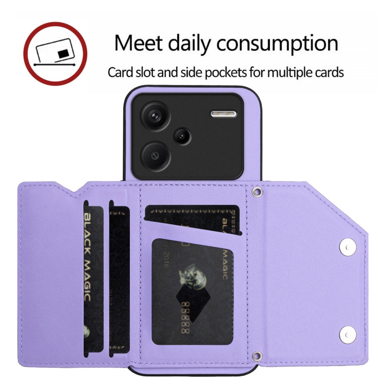For Redmi Note 13 Pro+ Skin Feel Four Card Slots Phone Case with Wrist Strap