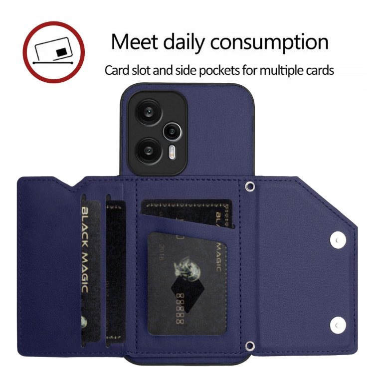 For Redmi Note 12 Turbo Skin Feel Four Card Slots Phone Case with Wrist Strap