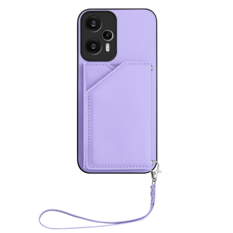 For Redmi Note 12 Turbo Skin Feel Four Card Slots Phone Case with Wrist Strap