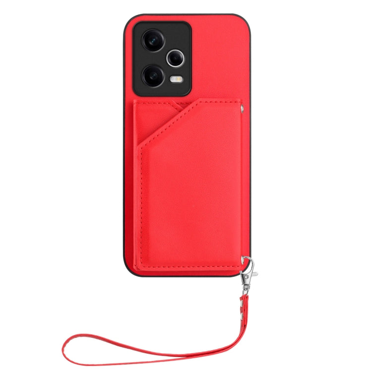 For Redmi Note 12 5G Global Skin Feel Four Card Slots Phone Case with Wrist Strap