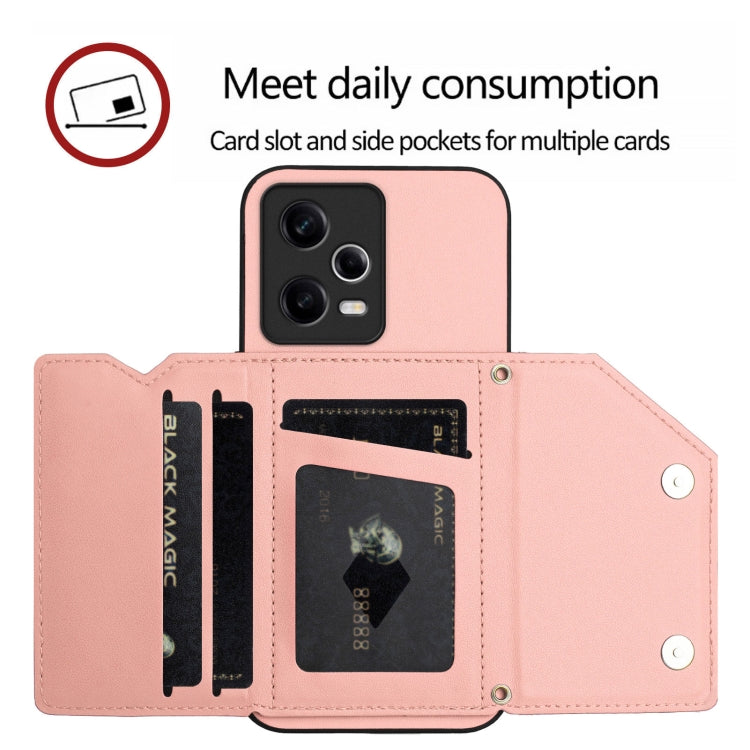 For Redmi Note 12 Pro 5G Skin Feel Four Card Slots Phone Case with Wrist Strap