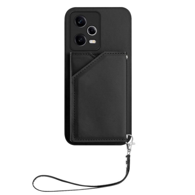 For Redmi Note 12 Pro 5G Skin Feel Four Card Slots Phone Case with Wrist Strap