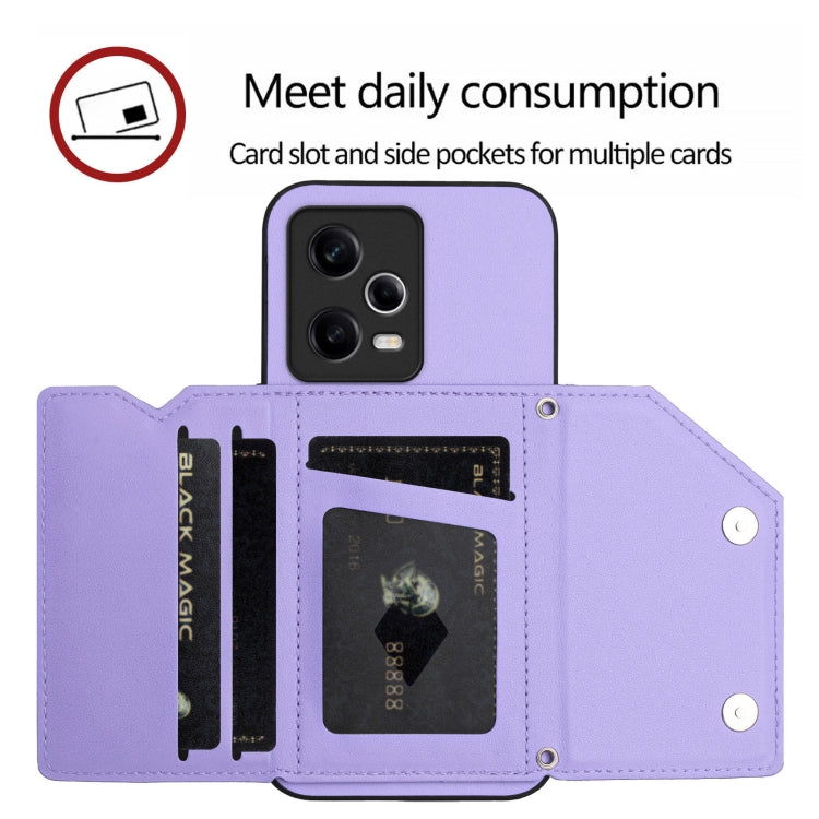 For Redmi Note 12 Pro 5G Skin Feel Four Card Slots Phone Case with Wrist Strap