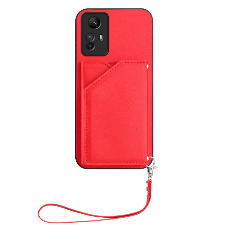 For Redmi Note 12S 4G Global Skin Feel Four Card Slots Phone Case with Wrist Strap