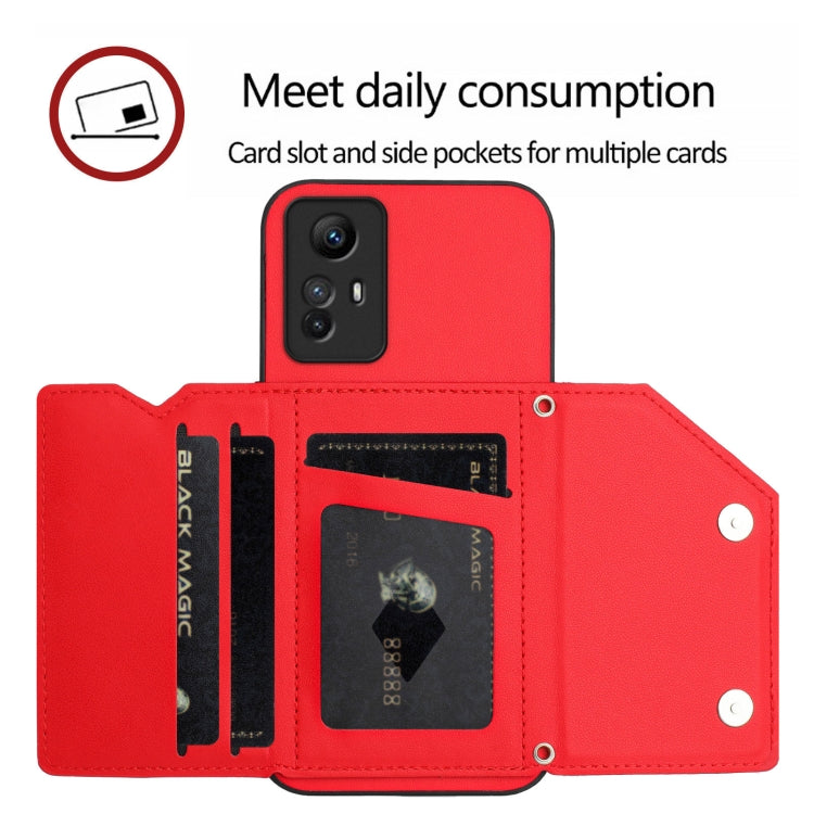 For Redmi Note 12S 4G Global Skin Feel Four Card Slots Phone Case with Wrist Strap