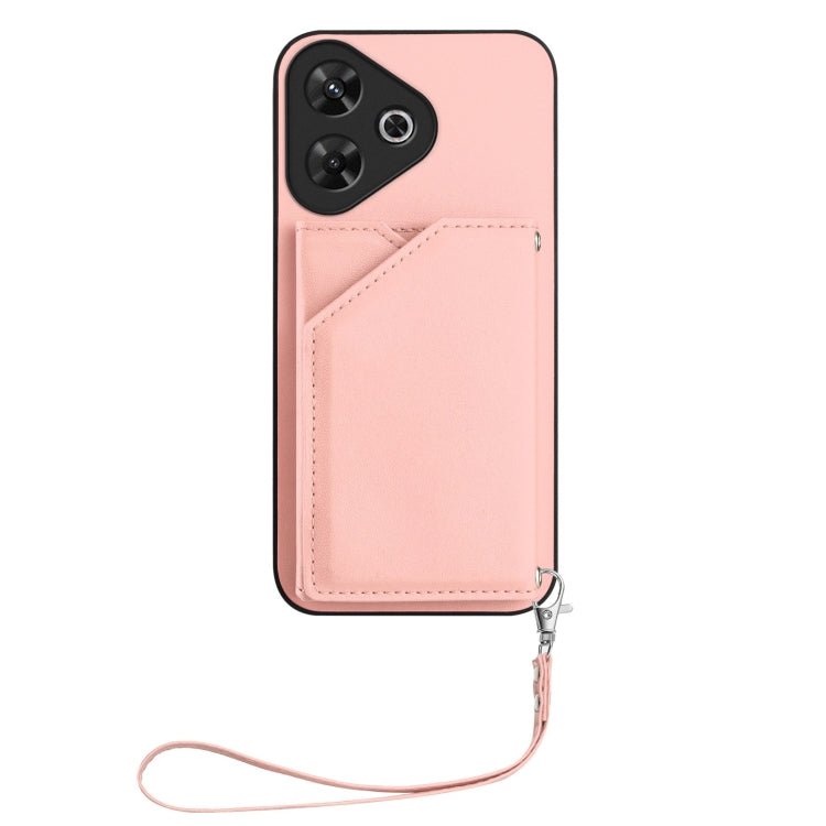 For Redmi Note 13R / Redmi 13 Skin Feel Four Card Slots Phone Case with Wrist Strap