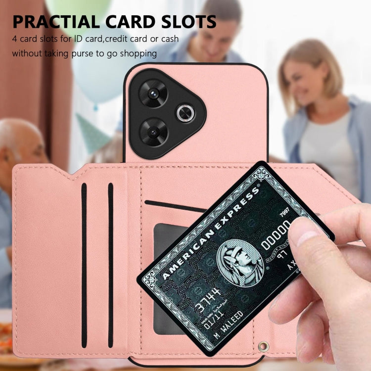 For Redmi Note 13R / Redmi 13 Skin Feel Four Card Slots Phone Case with Wrist Strap