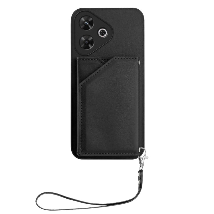 For Redmi Note 13R / Redmi 13 Skin Feel Four Card Slots Phone Case with Wrist Strap