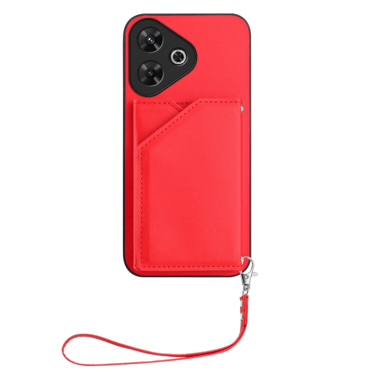 For Redmi Note 13R / Redmi 13 Skin Feel Four Card Slots Phone Case with Wrist Strap