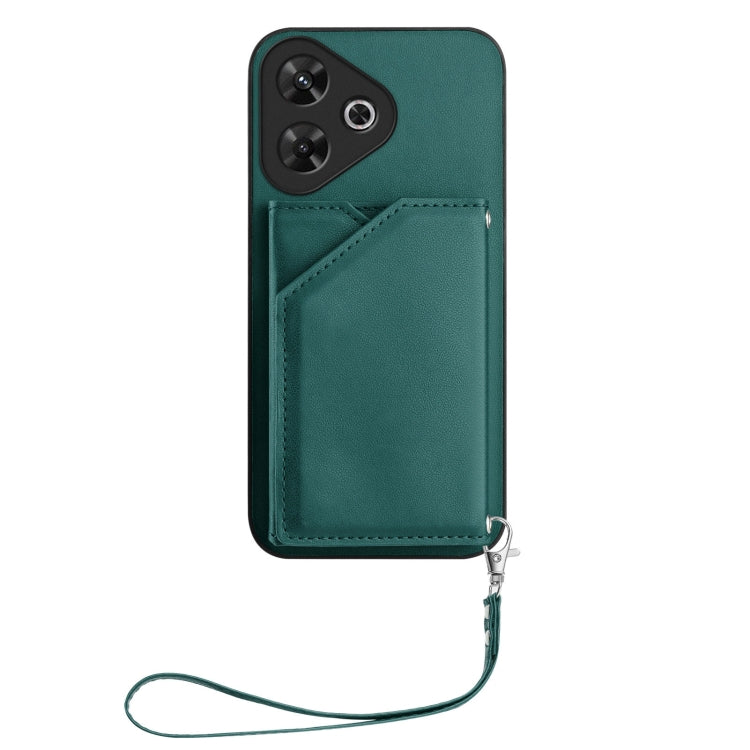 For Redmi Note 13R / Redmi 13 Skin Feel Four Card Slots Phone Case with Wrist Strap
