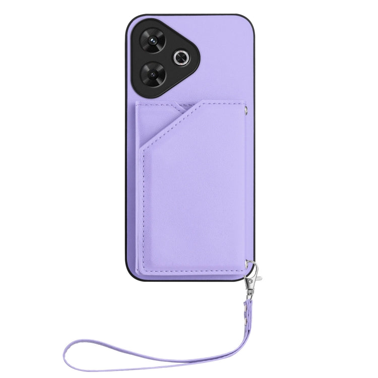 For Redmi Note 13R / Redmi 13 Skin Feel Four Card Slots Phone Case with Wrist Strap