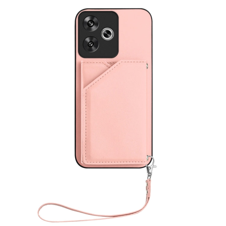 For Redmi Turbo 3 Skin Feel Four Card Slots Phone Case with Wrist Strap