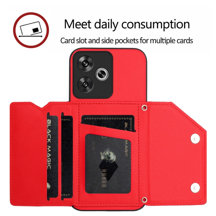 For Redmi Turbo 3 Skin Feel Four Card Slots Phone Case with Wrist Strap