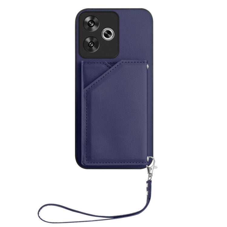 For Redmi Turbo 3 Skin Feel Four Card Slots Phone Case with Wrist Strap