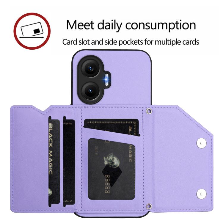 For Redmi Turbo 4 Pro / Poco F7 Skin Feel Four Card Slots Phone Case with Wrist Strap