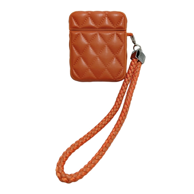 For AirPods 1 / 2 Down Coat Texture PU Earbuds Box PC Case with Lanyard