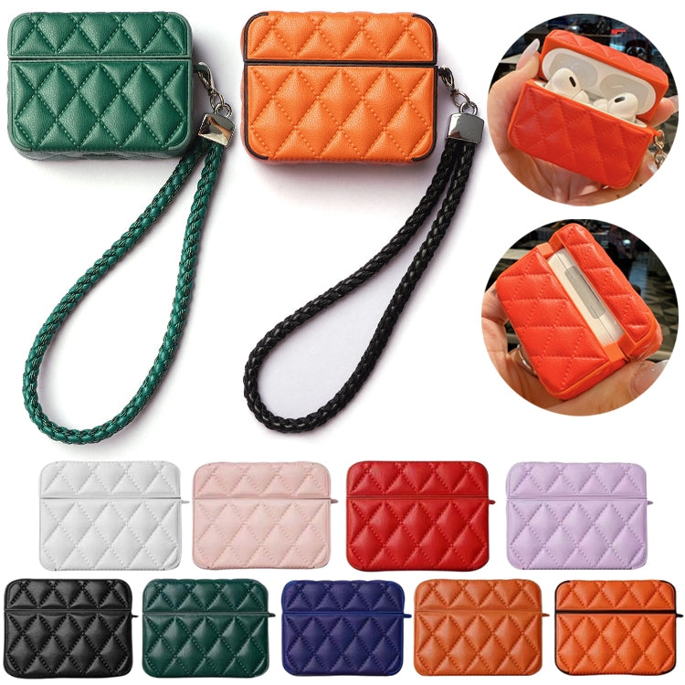 For AirPods 4 Down Coat Texture PU Earbuds Box PC Case with Lanyard