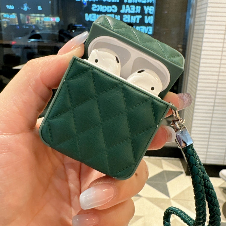 For AirPods 1 / 2 Down Coat Texture PU Earbuds Box PC Case with Lanyard