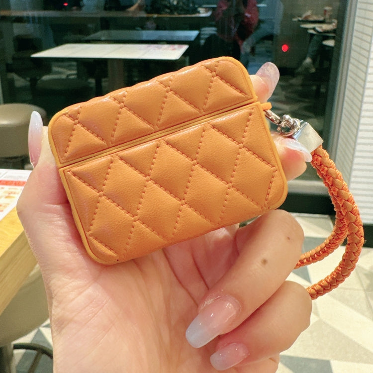 For AirPods Pro 2 Down Coat Texture PU Earbuds Box PC Case with Lanyard